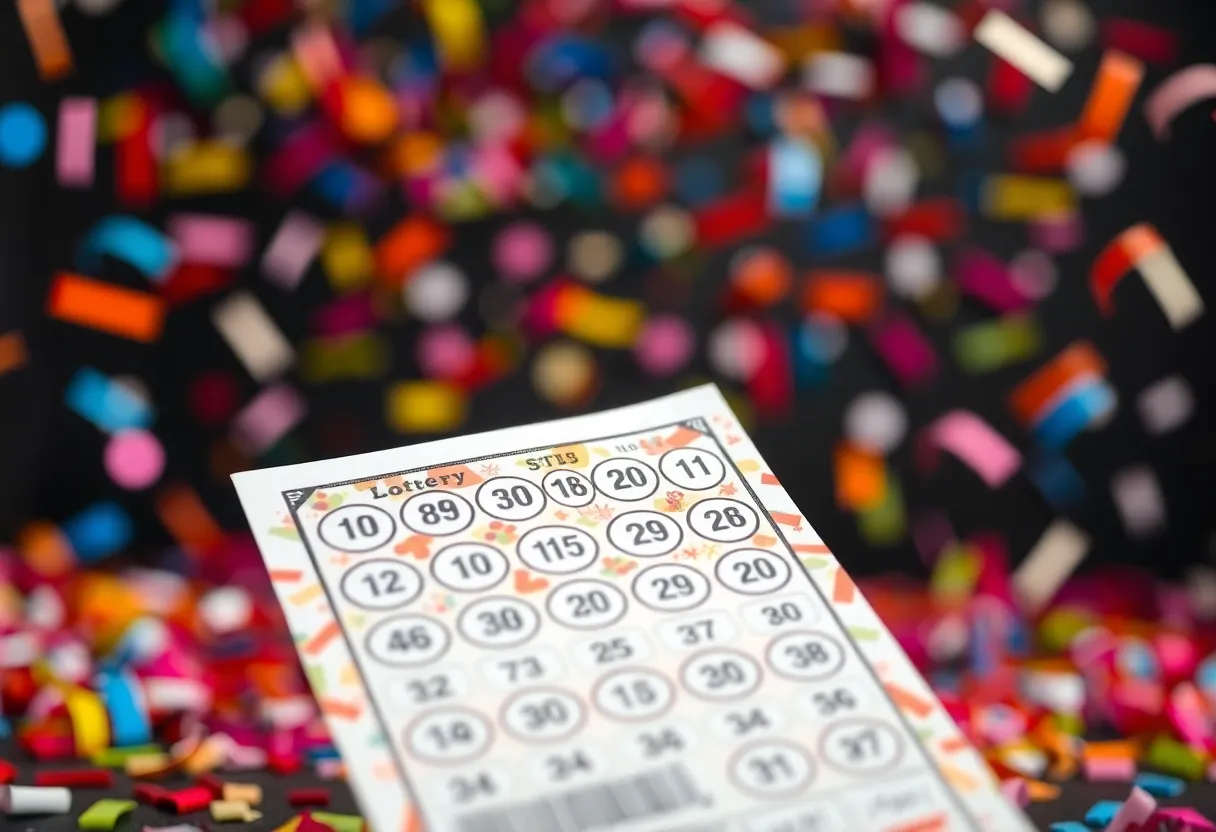Celebration of a historic Powerball jackpot with colorful confetti.