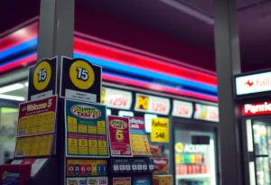 Display of Palmetto Cash 5 lottery tickets at a gas station