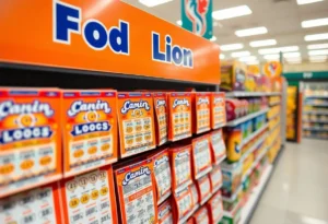 Lottery tickets on display at a supermarket