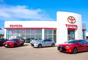 Exterior view of Toyota of Rock Hill dealership with a clear sky.