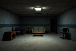 Symbolic representation of captivity in a basement setting