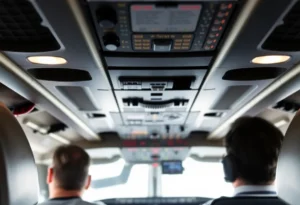 Cockpit of an aircraft showcasing safety equipment