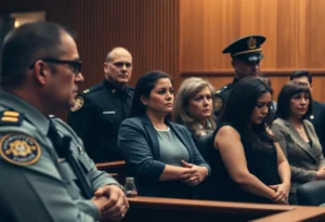 Tense courtroom scene during bond hearing for double homicide suspect.