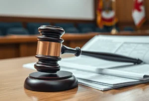 Courtroom gavel and legal documents