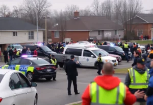 Police managing a parking lot during a football game