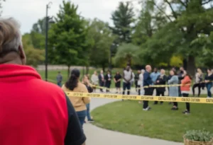 Scene of the shooting incident at Fort Mill Park with police tape.