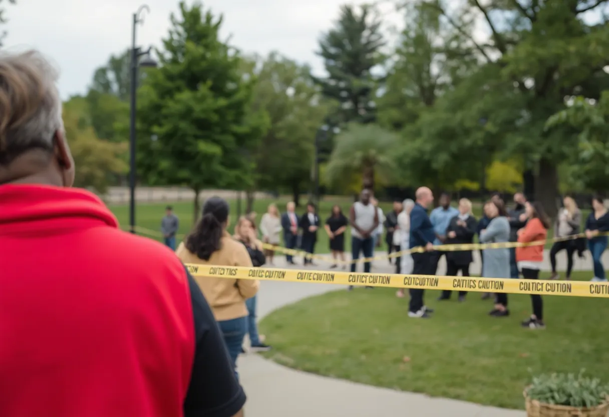 Scene of the shooting incident at Fort Mill Park with police tape.