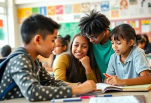 Students in a classroom environment demonstrating academic success