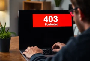 A laptop displaying a '403 Forbidden' error message