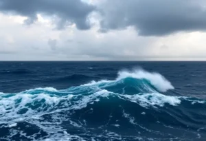 Stormy ocean waves indicating the arrival of Hurricane Kiko