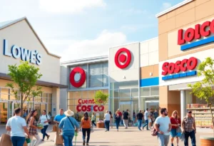 Vibrant shopping scene in Indian Land with Lowes Foods, Target, and Costco