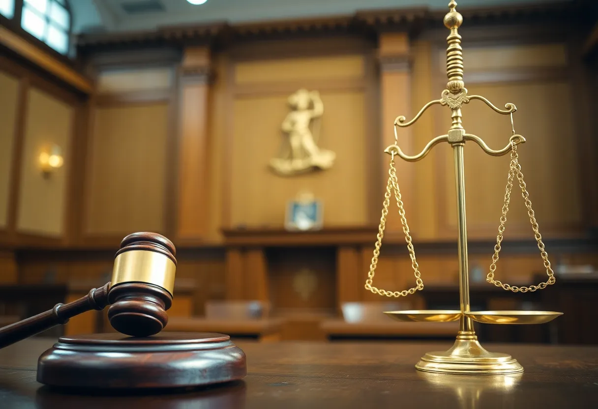 Courtroom with gavel and scales of justice