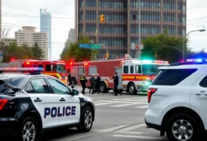 Emergency responders at a vehicle accident scene in Lancaster