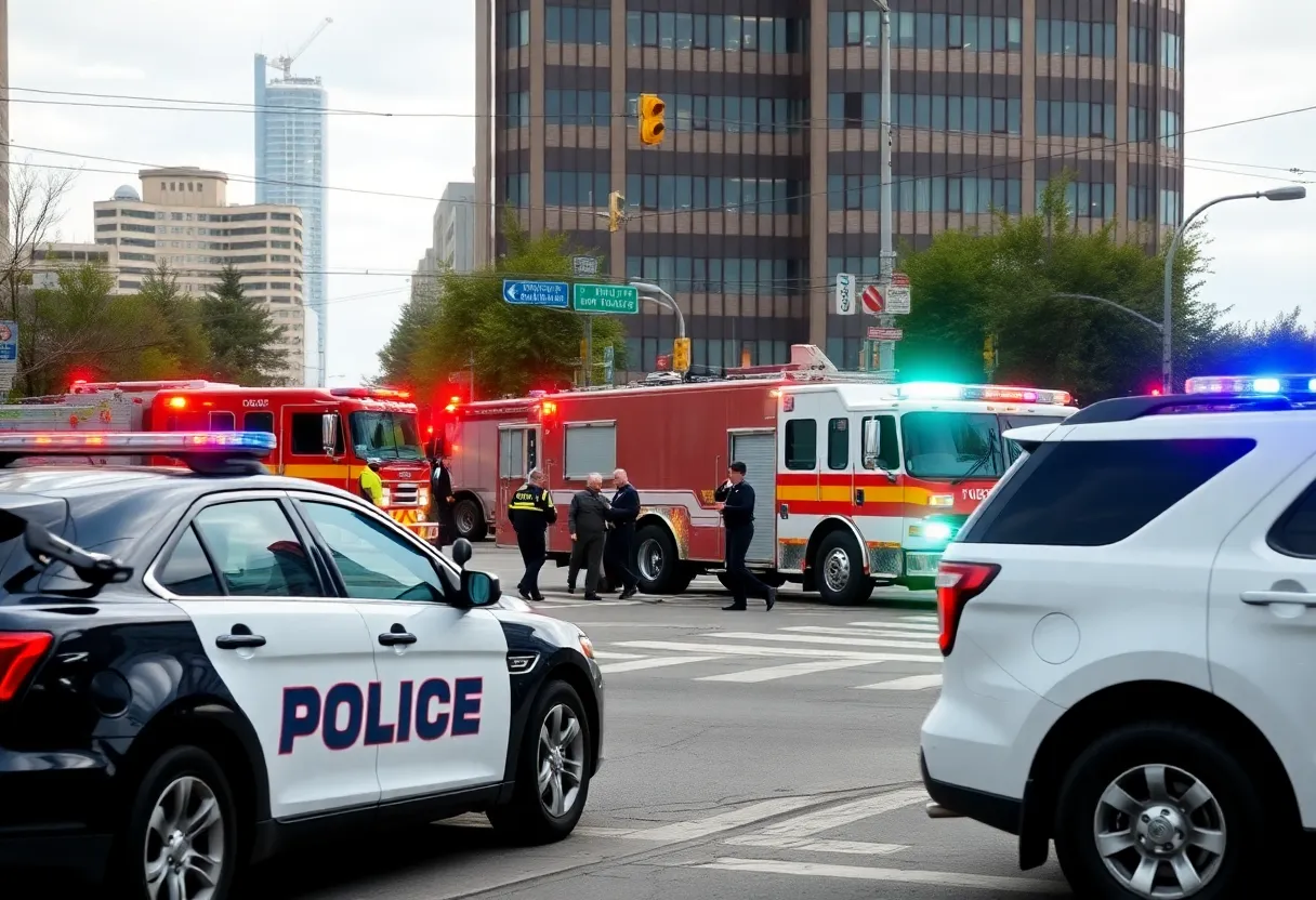 Emergency responders at a vehicle accident scene in Lancaster