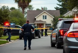 Police conducting a drug raid in a suburban area.