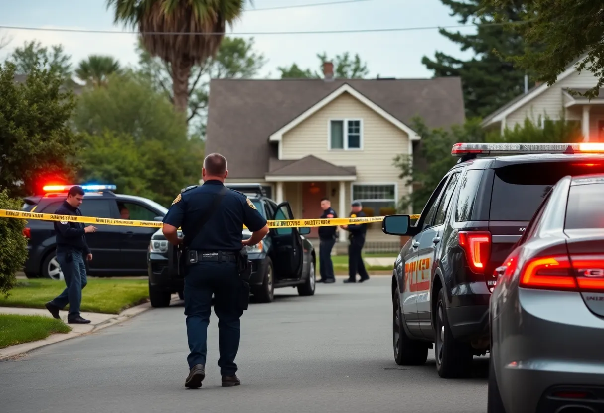 Police conducting a drug raid in a suburban area.