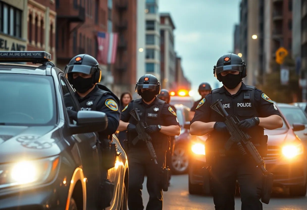 Law enforcement officers engaged in a tactical operation in Lancaster City