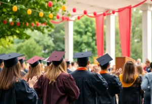 Graduates celebrating at Lebanon Valley College's commencement ceremony