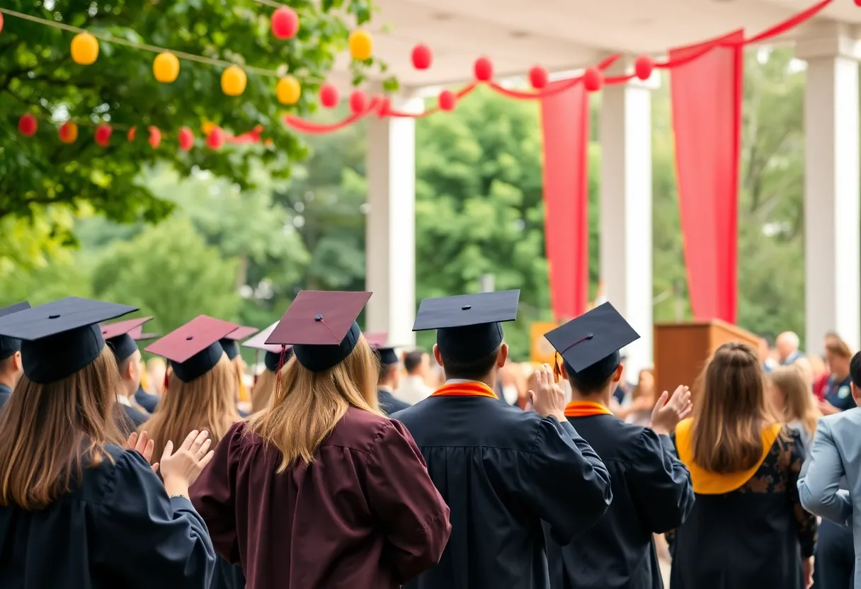 Graduates celebrating at Lebanon Valley College's commencement ceremony