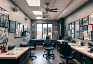 Interior of The Local Tattoo Studio featuring tattoo artwork