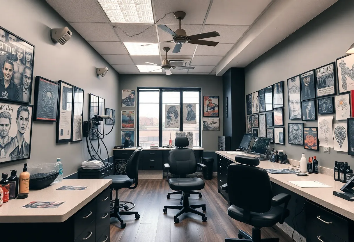 Interior of The Local Tattoo Studio featuring tattoo artwork