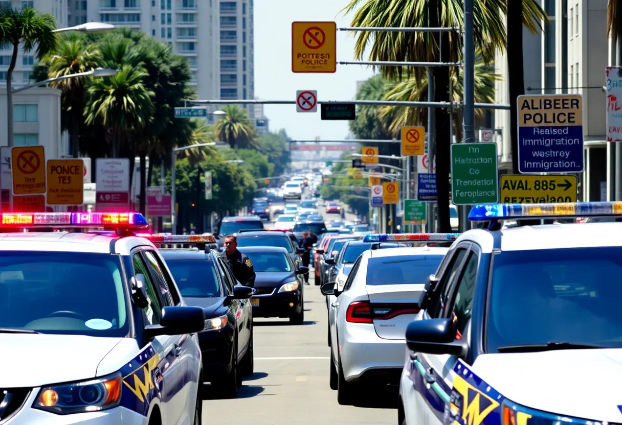 Urban street scene in Los Angeles showcasing immigration enforcement.