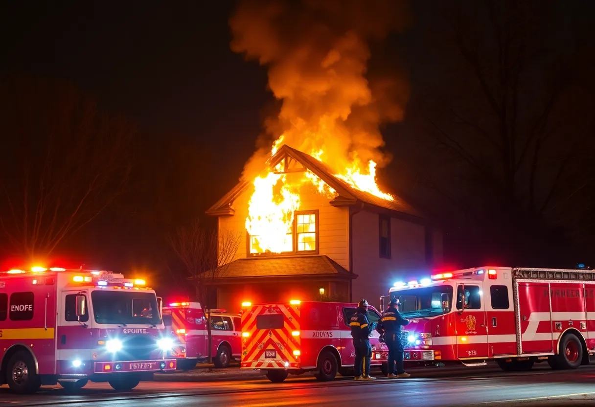 Fire burning on the roof of a house in Manheim Township