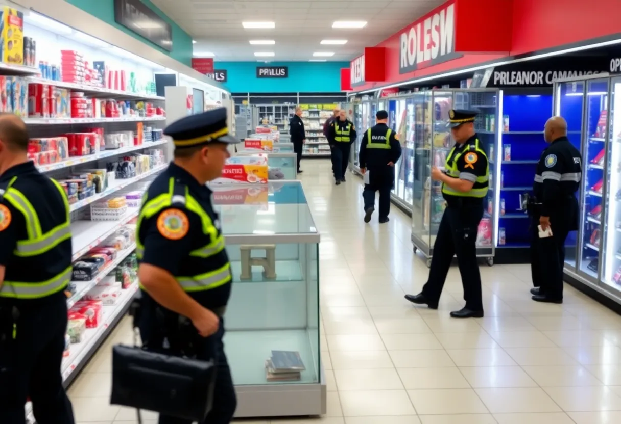 Investigation scene of organized retail theft in a store
