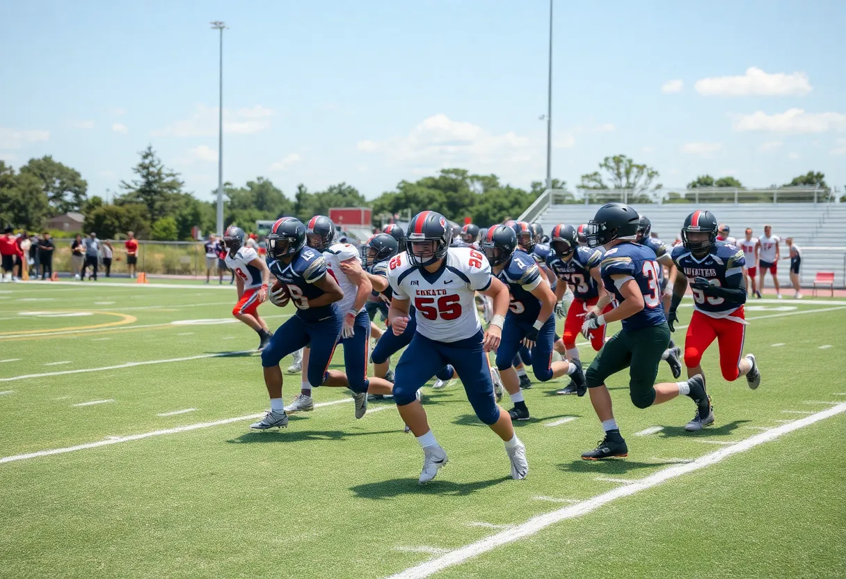 Players on the field during Prosper Rock Hill football game
