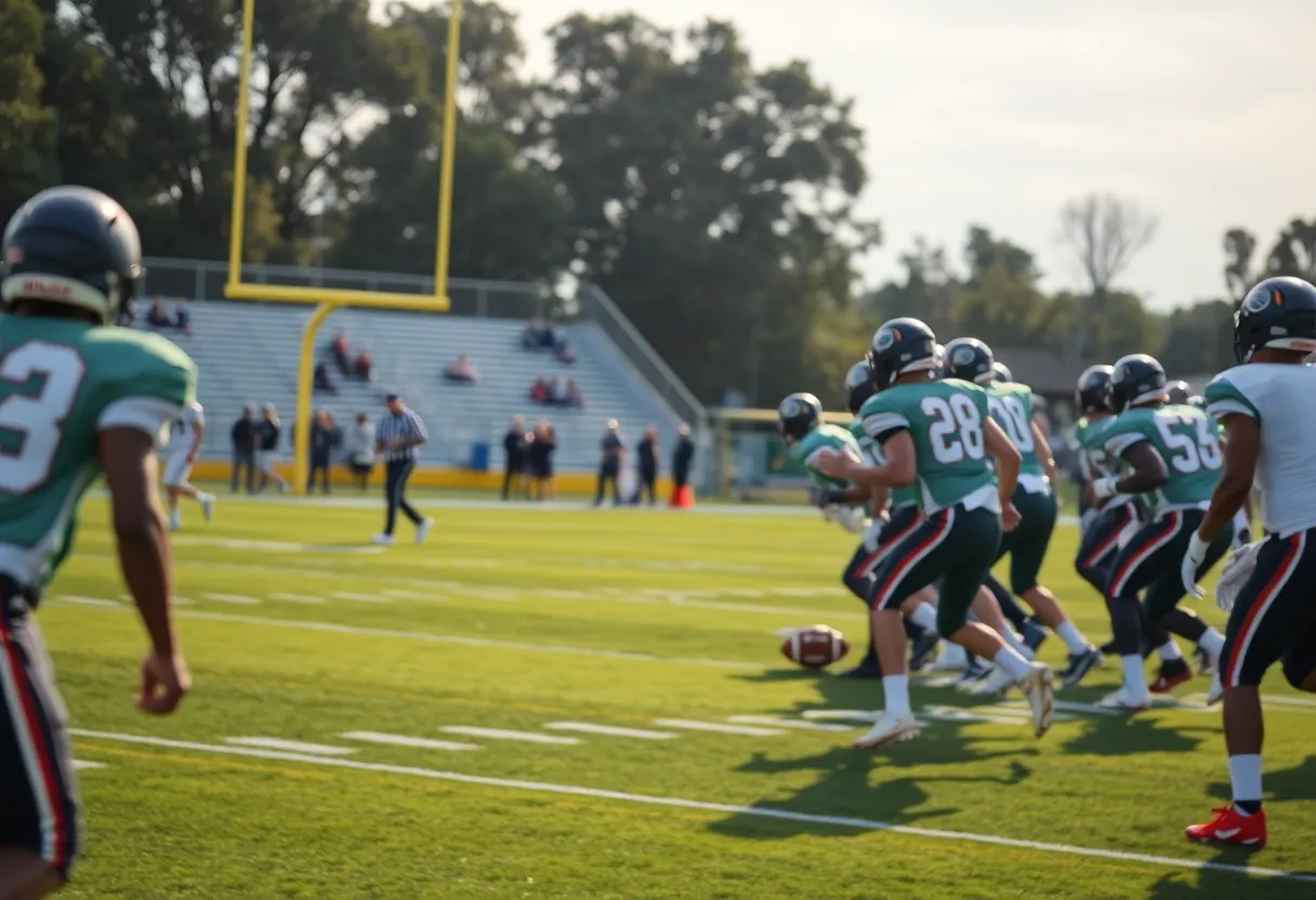 Rock Hill Bearcats football players in a match against Lancaster Bruins.