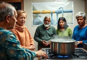 Community members discussing boil water advisory in Rock Hill, Texas.