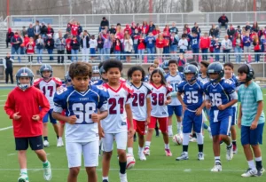 Young athletes practicing football at Rock Hill High School