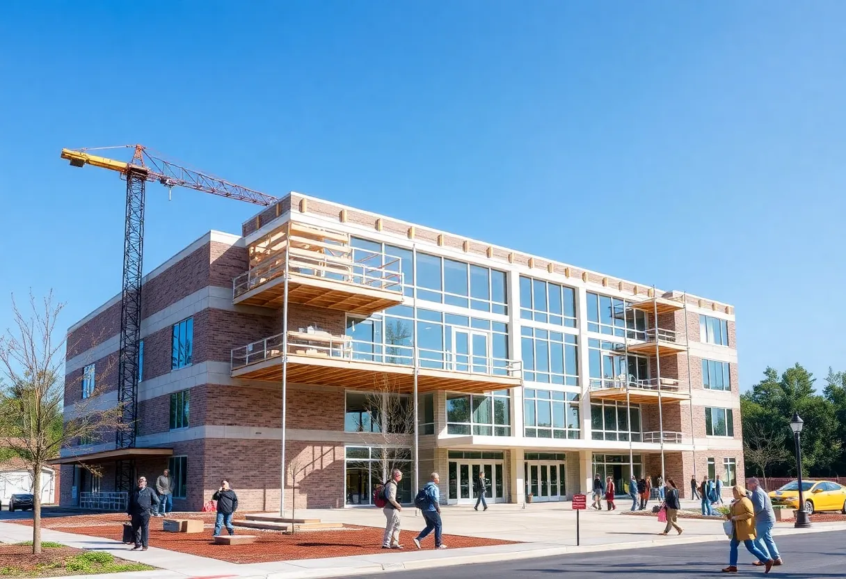 The exterior of Rock Hill Main Library with construction signage
