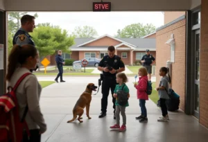 Students engaging in safety drills at a Rock Hill school with K-9 officers.