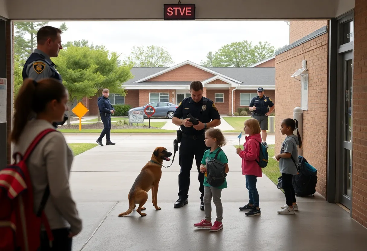 Students engaging in safety drills at a Rock Hill school with K-9 officers.