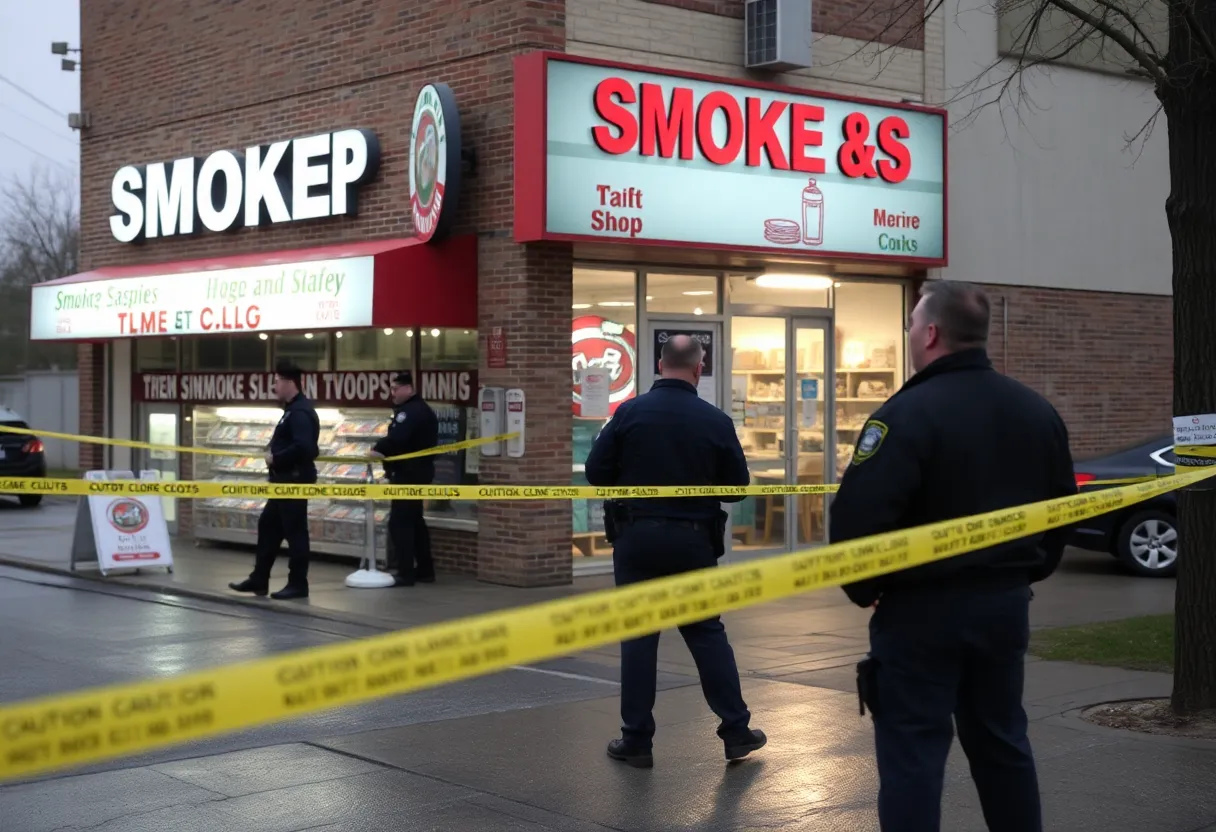 Police investigating outside a smoke shop in Rock Hill, S.C.