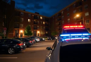 Apartment complex with a high school football game atmosphere.