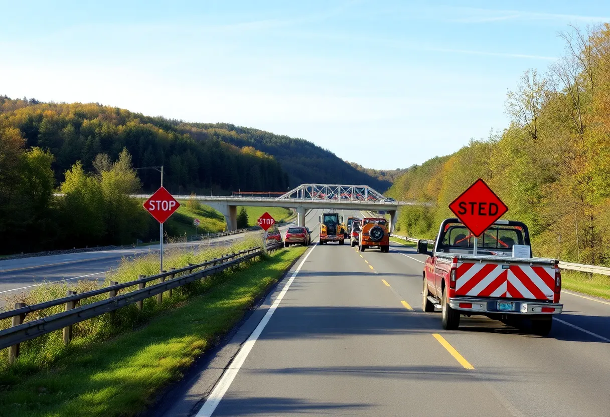 Lane closure signs on Route 222 in Lancaster County for bridge repairs.