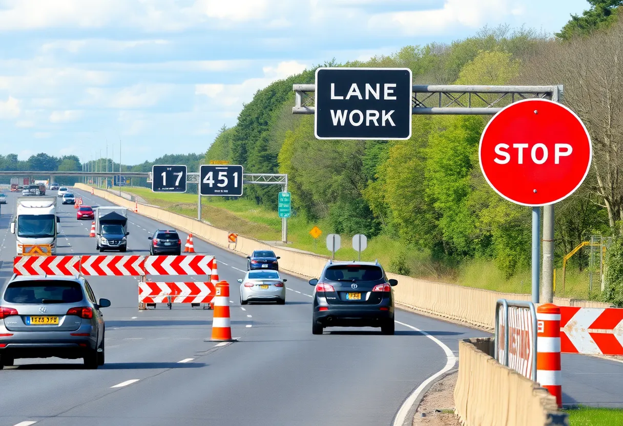 Traffic on Route 30 with road work signs