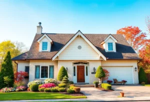 A house with a well-maintained roof surrounded by seasonal changes.