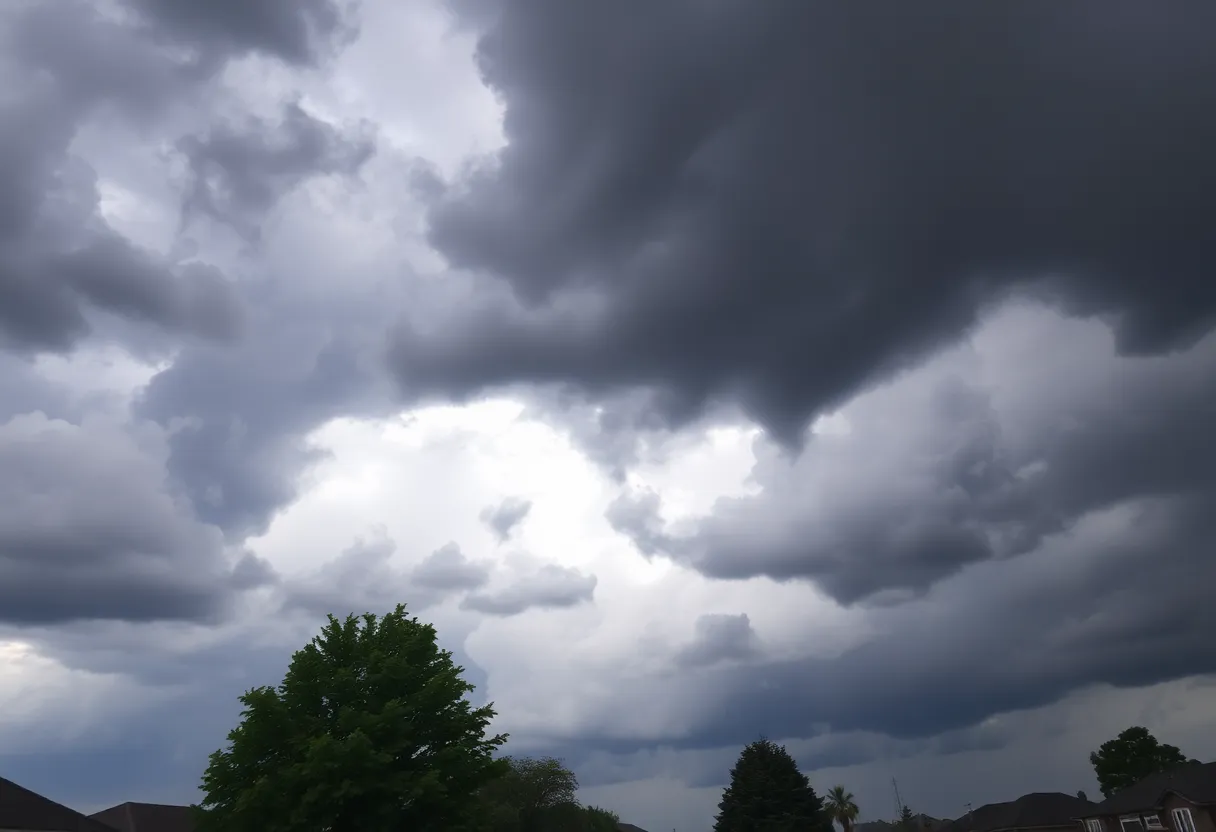 Dramatic thunderstorm clouds over farmland
