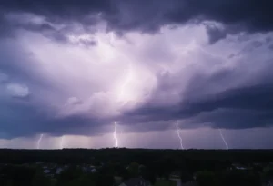 Dark storm clouds gathering over Oconee town before a thunderstorm.