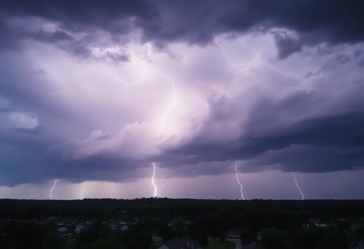 Dark storm clouds gathering over Oconee town before a thunderstorm.