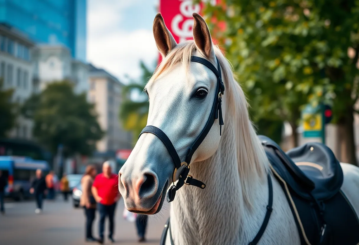 A 6-year-old Percheron horse named Spirit, part of the Madison Police Mounted Patrol.