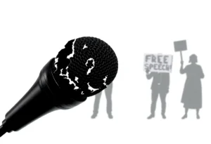 Symbolic representation of free speech under threat in a democratic society.