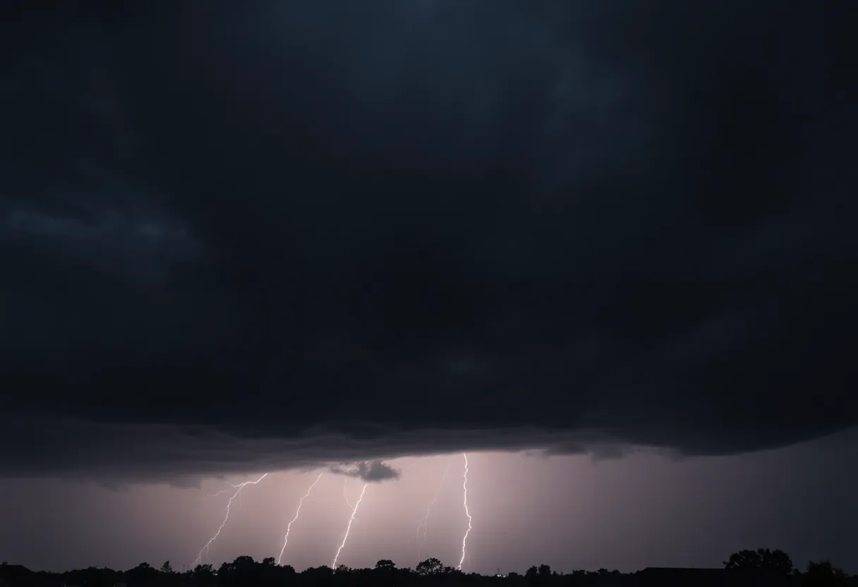 Dark clouds and lightning over Rock Hill, SC before a thunderstorm.