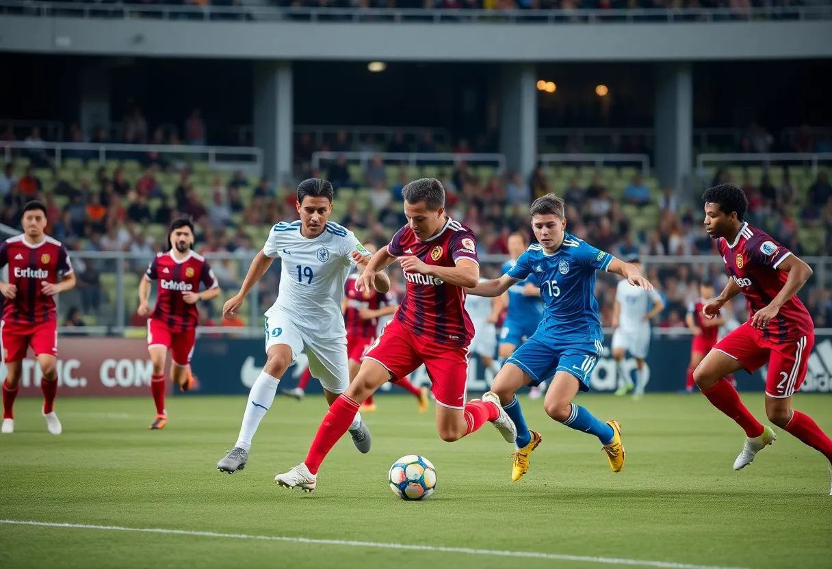 USC Upstate Men's Soccer celebrating a goal during a match against Winthrop