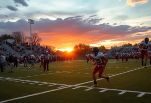 High school football players in action during the game.