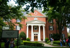 Winthrop House sign on the building at Harvard University.