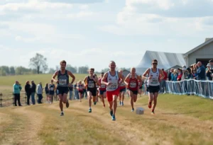 Runners competing in the Winthrop Cross Country Invitational race at Winthrop Farm.